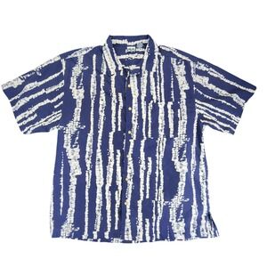 US Expedition Button Down Shirt Mens L Blue White Ikat Tie Dye Short Sleeve Surf